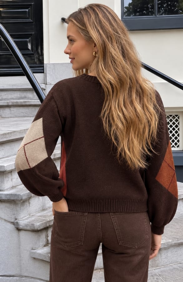 Oversized-Strickpullover mit Karomuster in Schokobraun, Foto 3