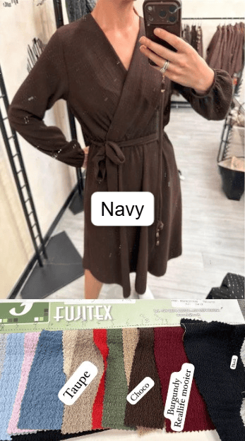 Smocked Jurk V-Hals Navy – shoparchief, foto 1