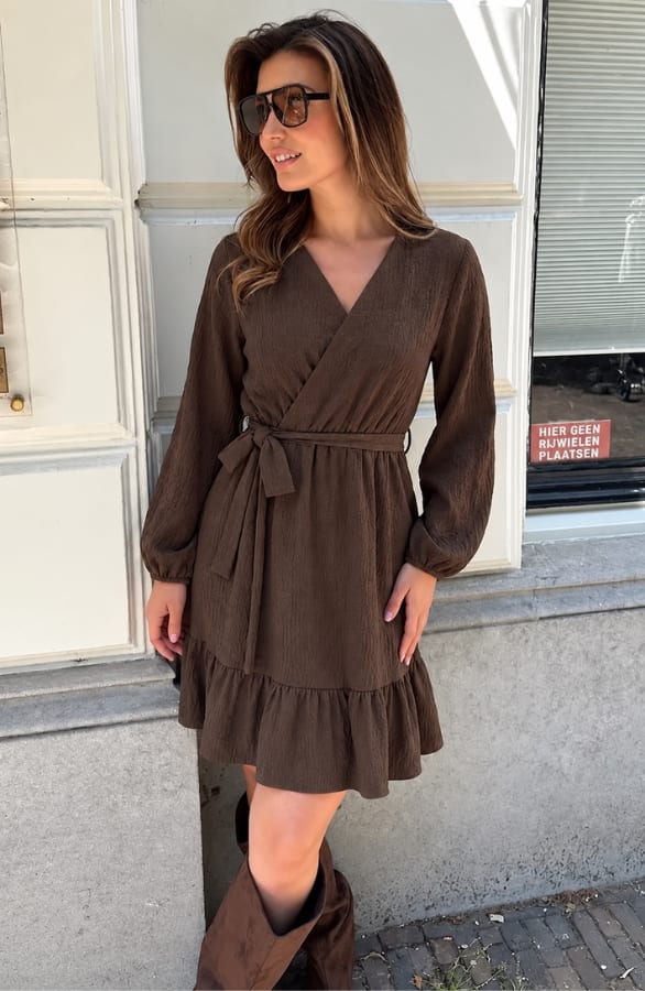 Smocked Jurk V-Hals Choco