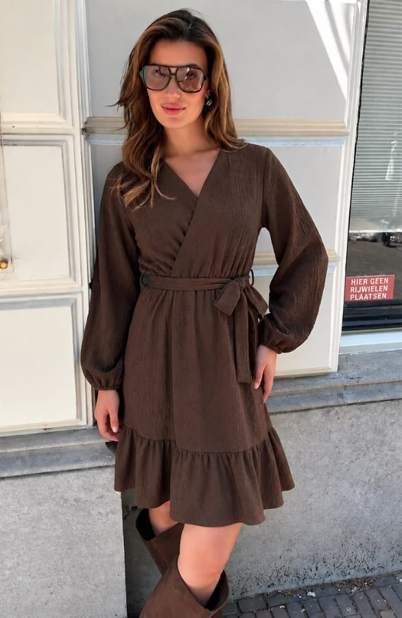 Smocked Jurk V-Hals Choco – jurken, foto 3
