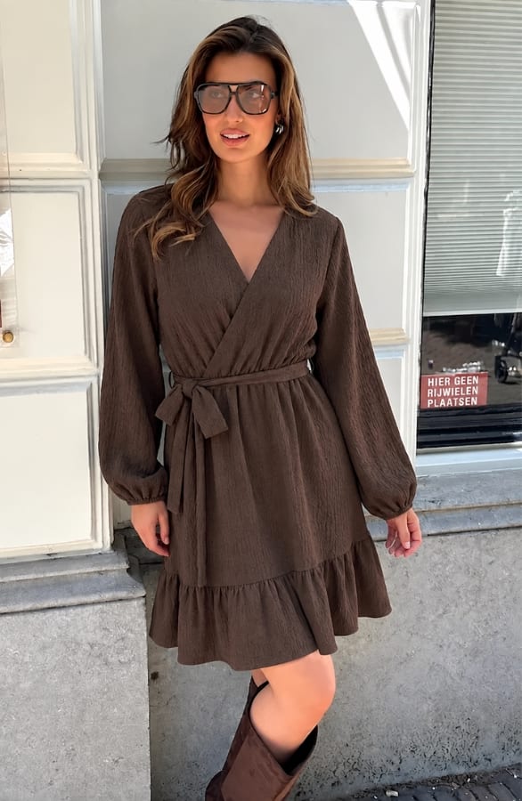 Smocked Jurk V-Hals Choco – jurken, foto 2