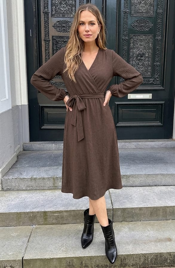 Smocked Maxi Jurk V-hals Choco – jurken, foto 2