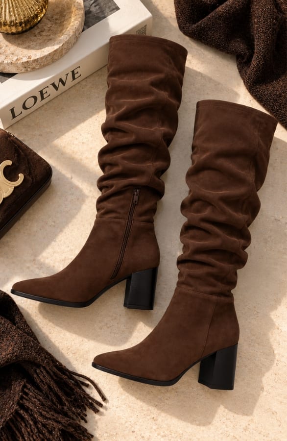 Smocked Suedine Puntlaarzen Choco – alle schoenen, foto 3