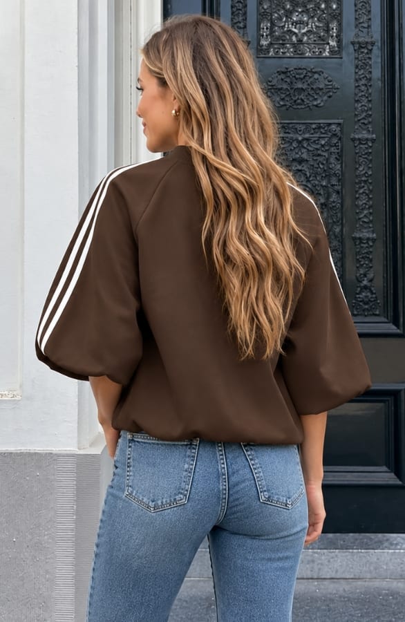 Striped Jacket Met Pofmouwen Scuba Choco – jassen, foto 6