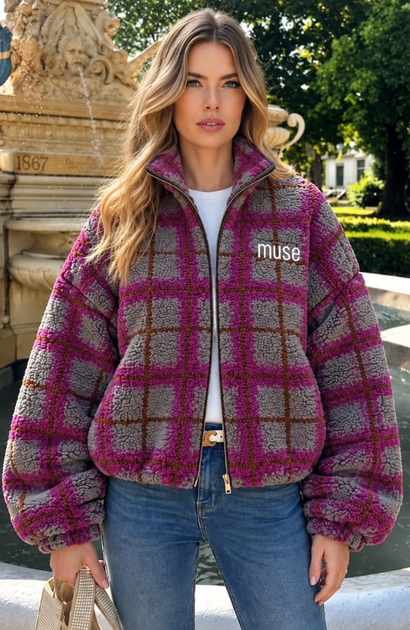 Teddy Check Jacket Grey Purple – jassen, foto 3