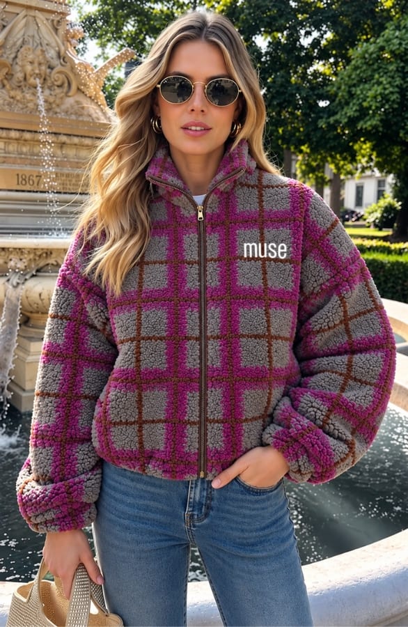 Teddy Check Jacket Grey Purple
