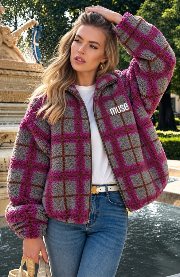 Teddy Check Jacket Grey Purple – jassen, foto 2