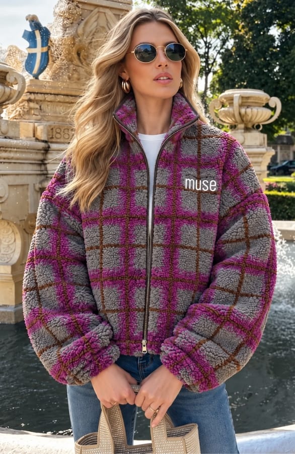 Teddy Check Jacket Grey Purple – jassen, foto 4