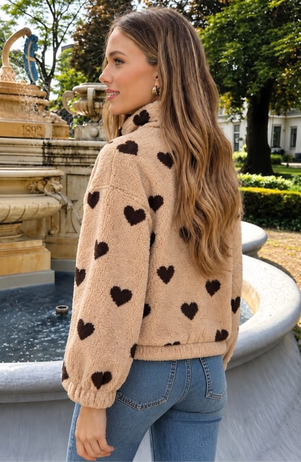 Teddy Heart Cardigan Beige – jassen, foto 3