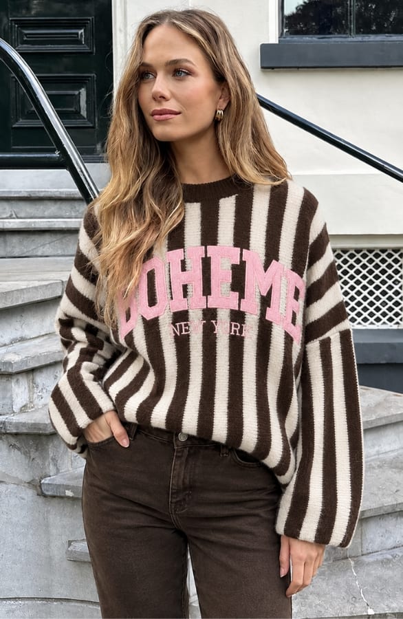Ultra-Oversized-Strickpullover mit Streifen im Boho-Stil