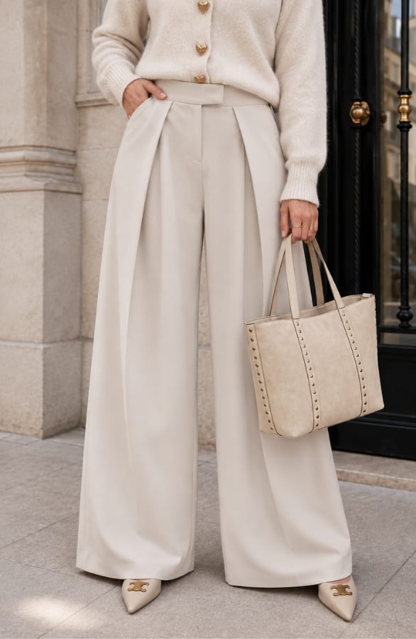 Ultra Pleated Wide Leg Pants Beige