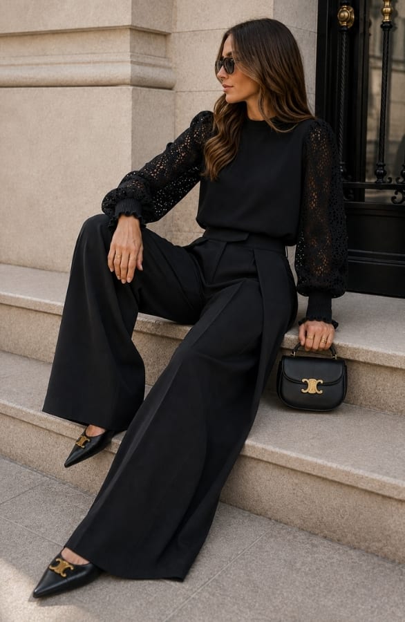 Ultra Pleated Wide Leg Pants Black – flared broeken, foto 3