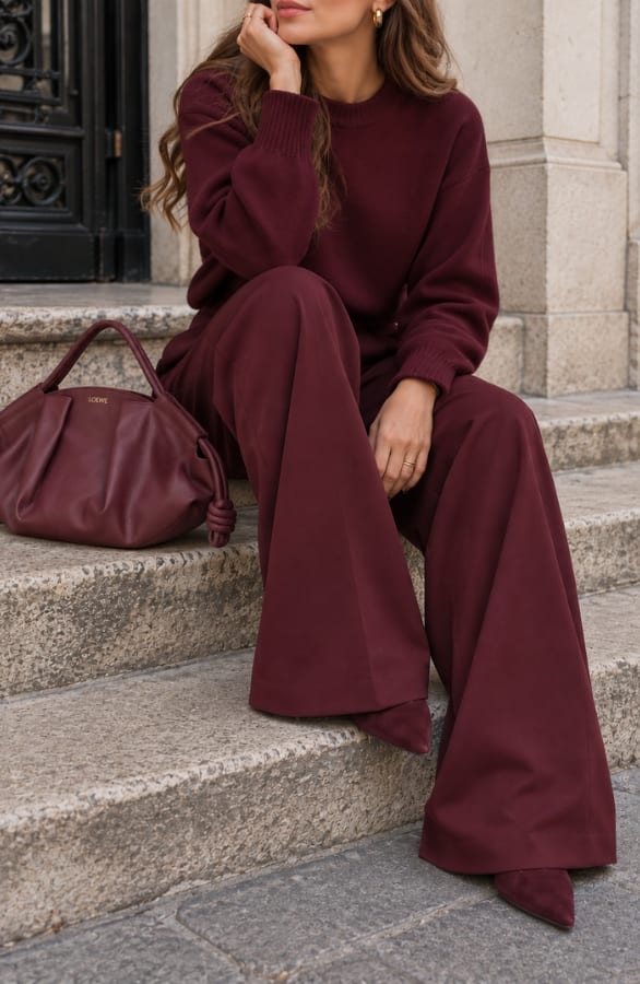Ultra Pleated Wide Leg Pants Bordeaux – broeken, foto 3