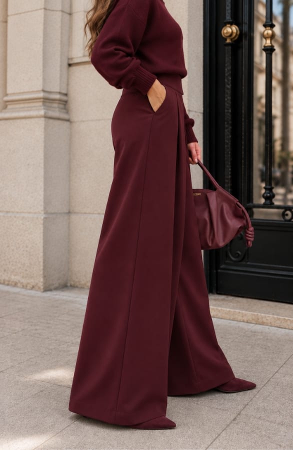 Ultra Pleated Wide Leg Pants Bordeaux – broeken, foto 4