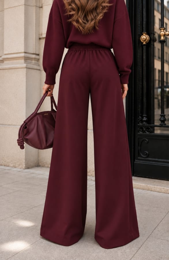 Ultra Pleated Wide Leg Pants Bordeaux – broeken, foto 5