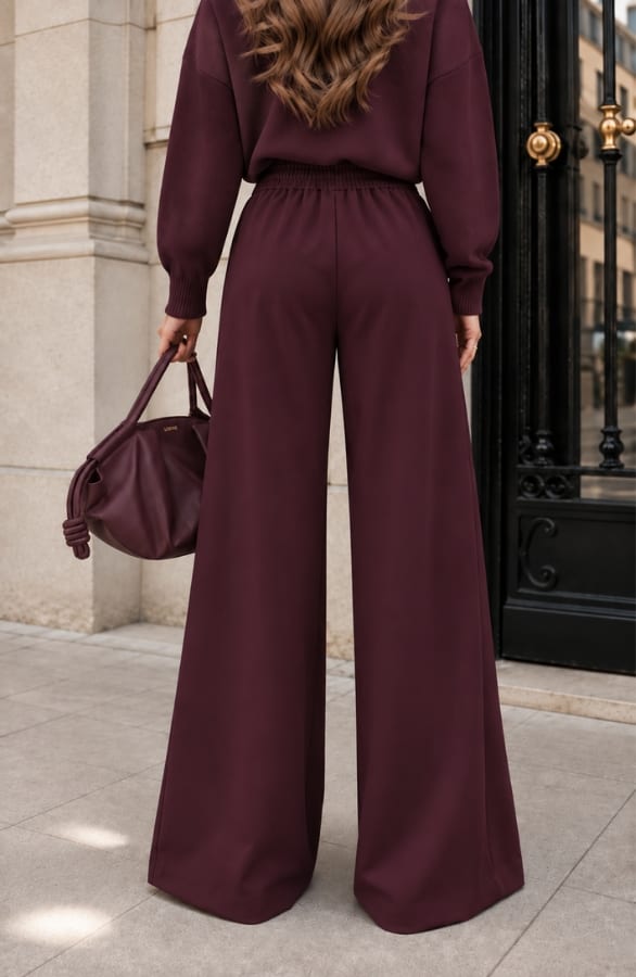 Ultra Pleated Wide Leg Pants Burgundy – broeken, foto 3