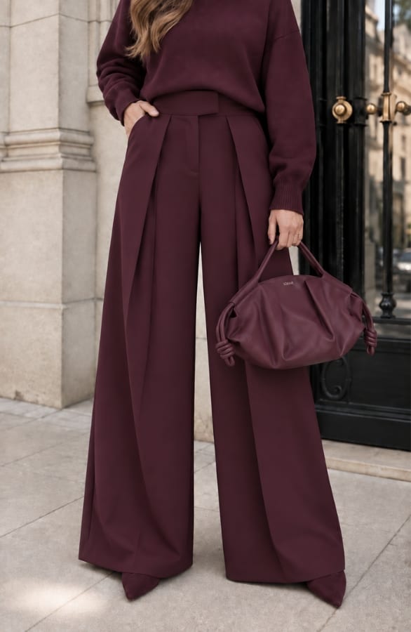Ultra Pleated Wide Leg Pants Burgundy