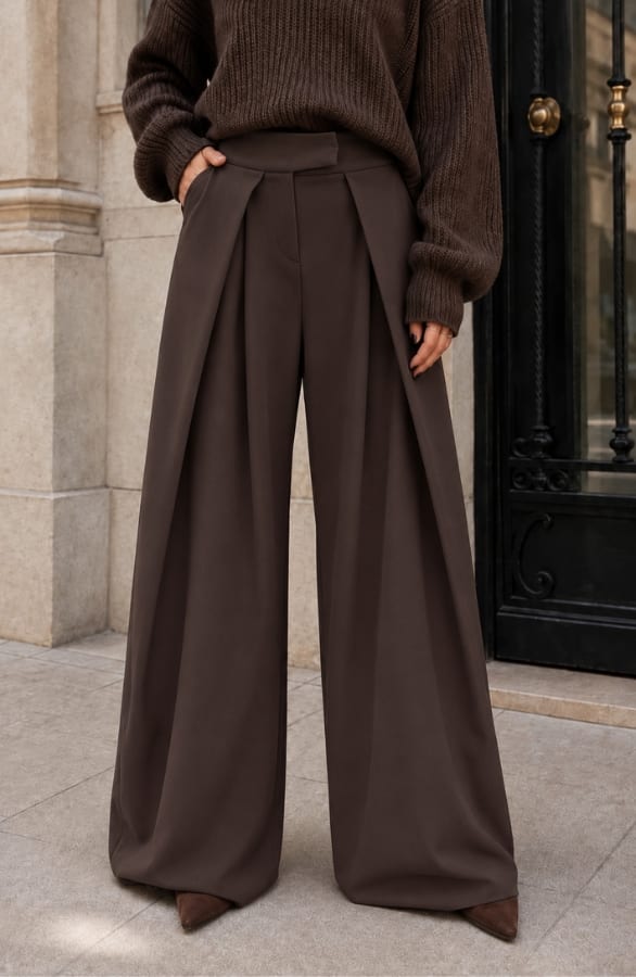 Ultra Pleated Wide Leg Pants Choco