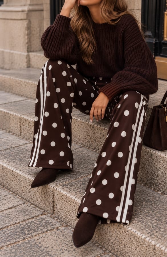 Wide Leg Bies Broek Polkadot Choco – flared broeken, foto 3