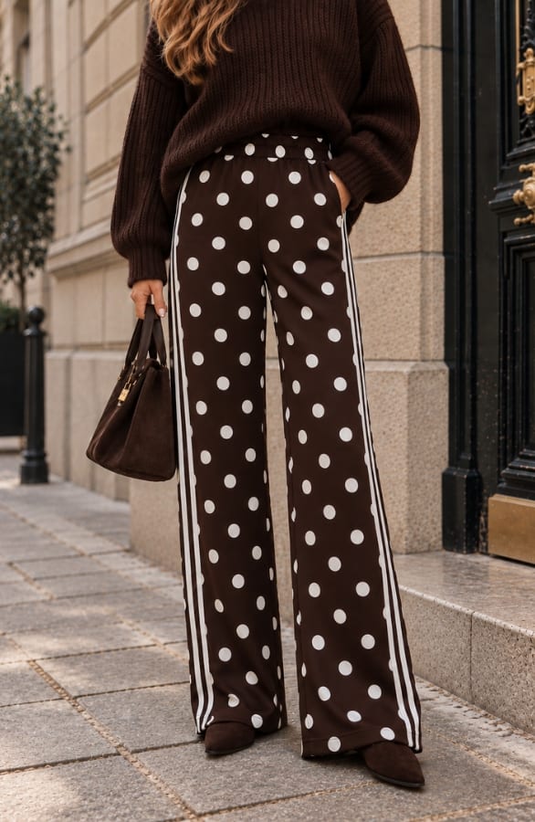 Wide Leg Bies Broek Polkadot Choco