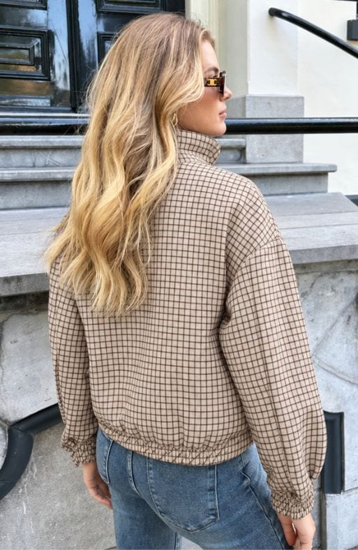 Check Zip Up Bomber Jacket Beige – jassen, foto 3
