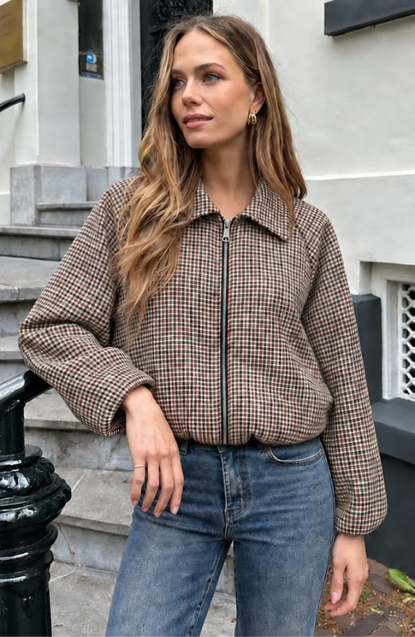 Checked Collar Zip Jacket – jassen, foto 3