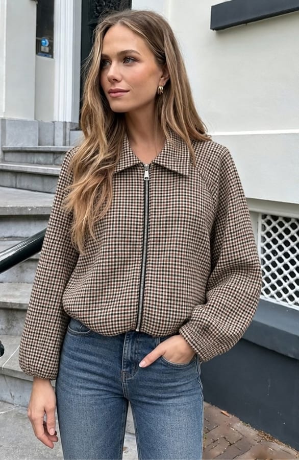 Checked Collar Zip Jacket – jassen, foto 2