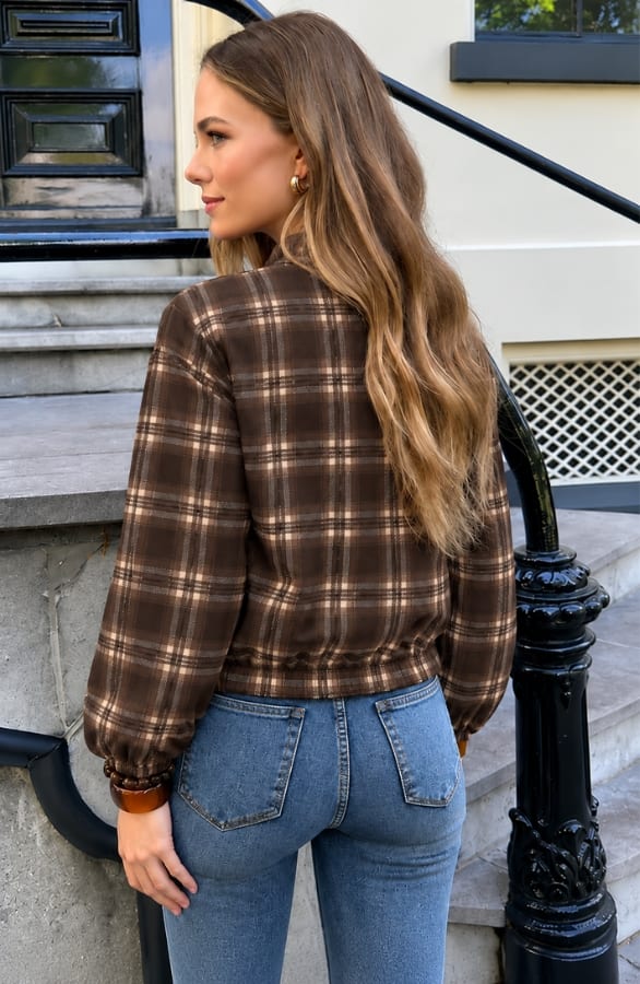 Checked Flannel Jacket Choco – dameskleding, foto 3