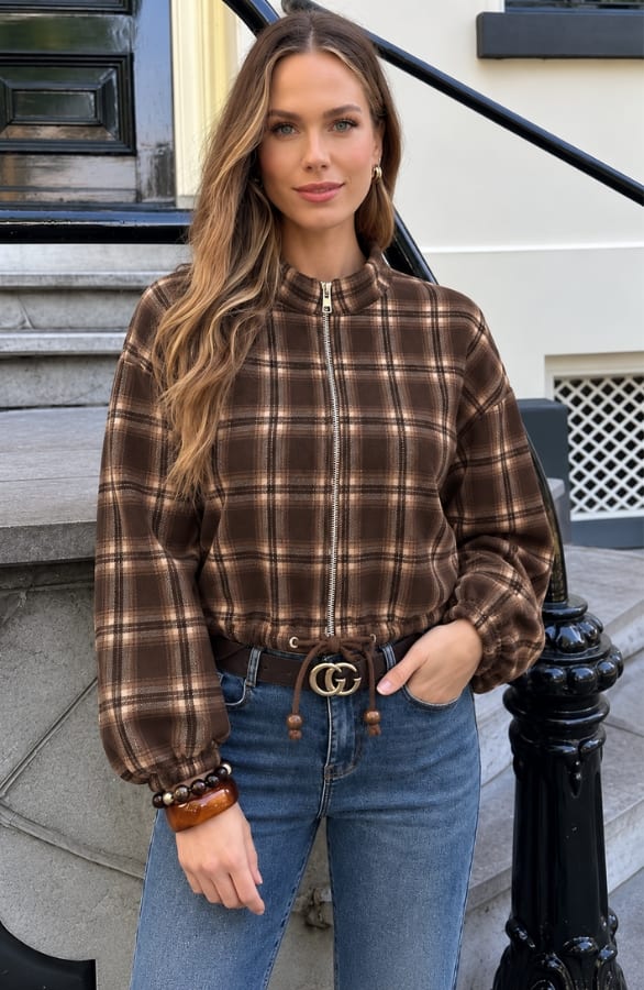 Checked Flannel Jacket Choco – dameskleding, foto 4