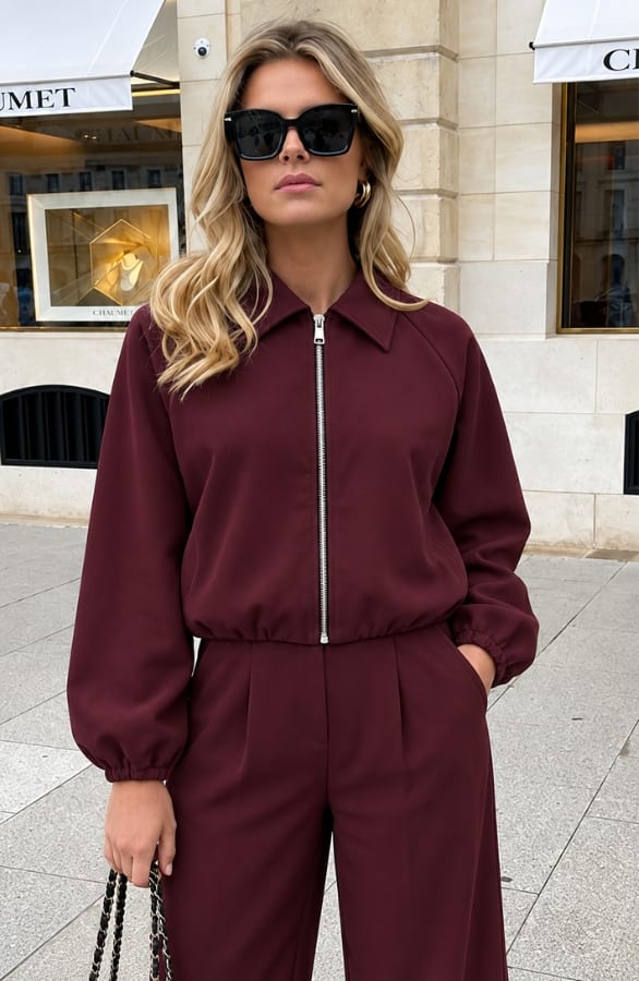 Collared Zip Jacket Burgundy – jassen, foto 2