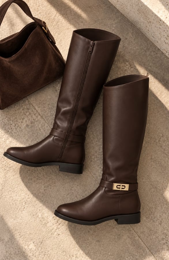 Elegant Riding Boots With Golden Buckle Choco – alle schoenen, foto 2