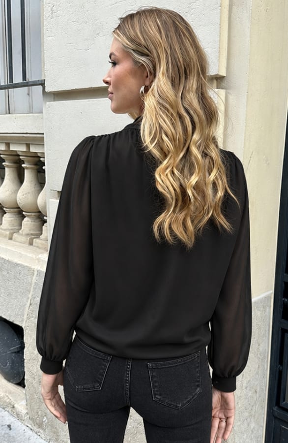 High Neck Wrap Blouse Black – blouses, foto 3