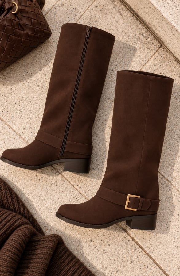 Hoge Riding Boots Suede Met Gesp Choco – alle schoenen, foto 2