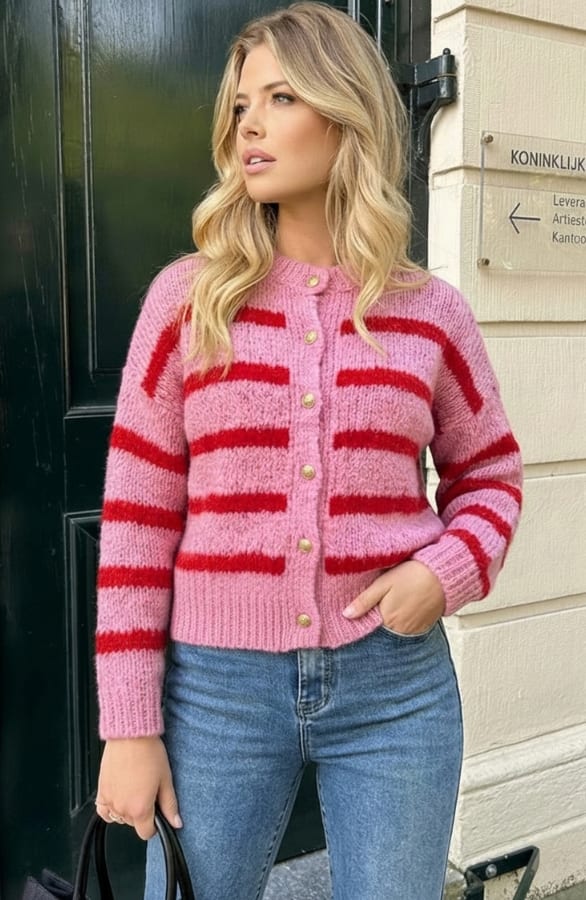 Oversized Soft Striped Cardigan Fuchsia