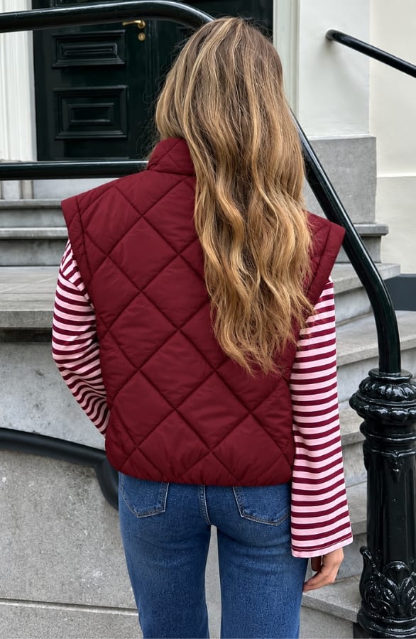 Quilted Puffer Gilet Burgundy – jassen, foto 3
