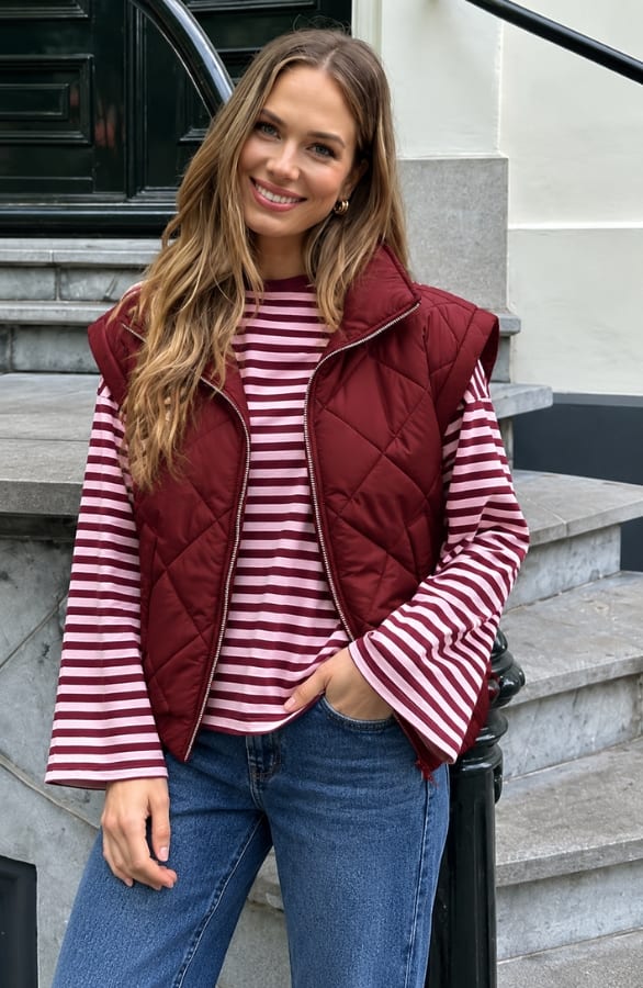 Quilted Puffer Gilet Burgundy – jassen, foto 2