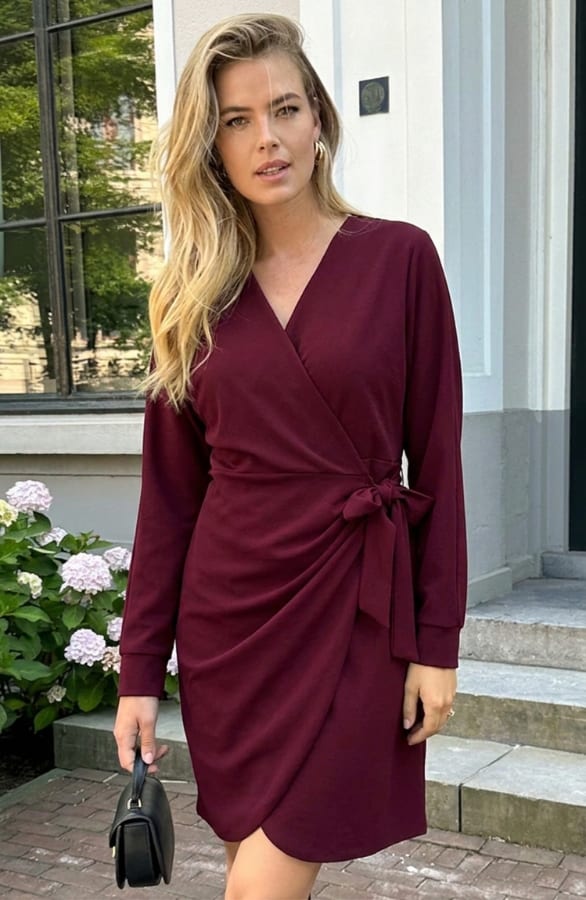 Scuba Long Sleeve Jurk Burgundy