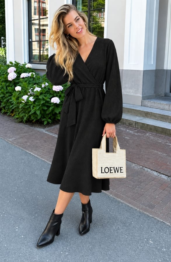 Smocked Maxi Jurk V-hals Black – jurken, foto 4