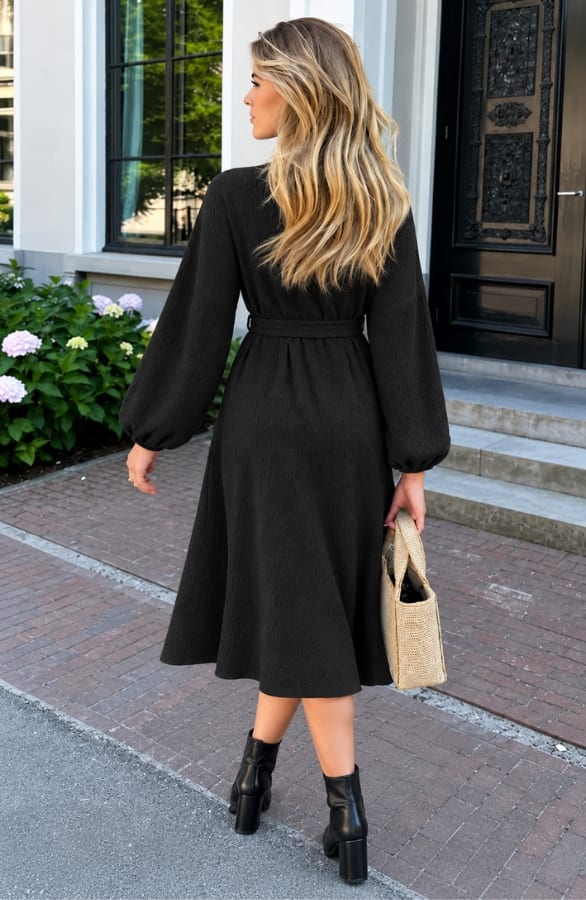Smocked Maxi Jurk V-hals Black – jurken, foto 3