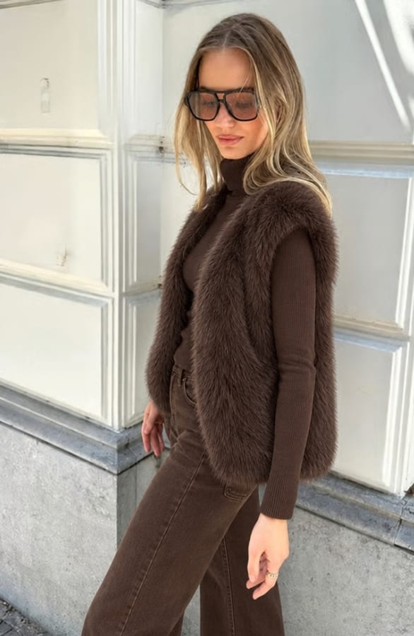 Soft Faux Fur Gilet Chocolate – gilets, foto 4