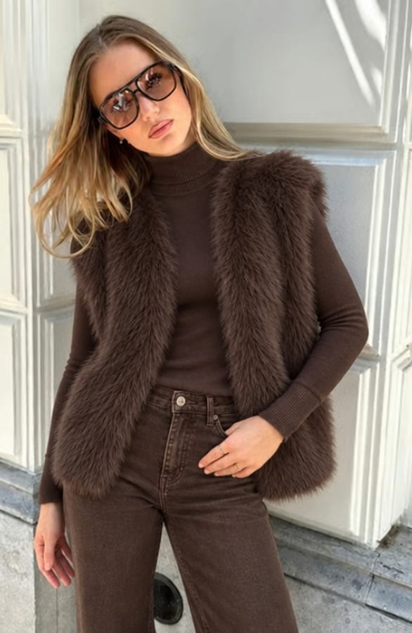 Soft Faux Fur Gilet Chocolate – gilets, foto 3