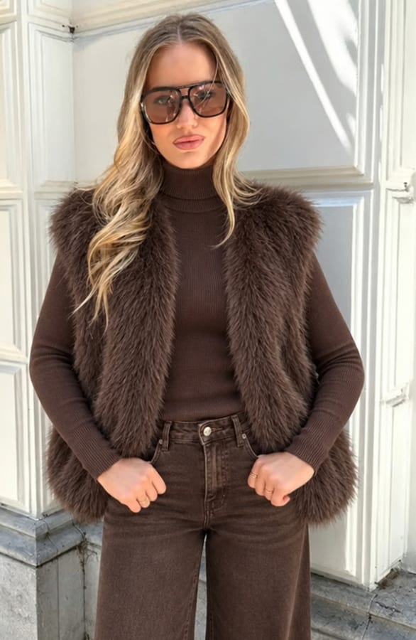 Soft Faux Fur Gilet Chocolate