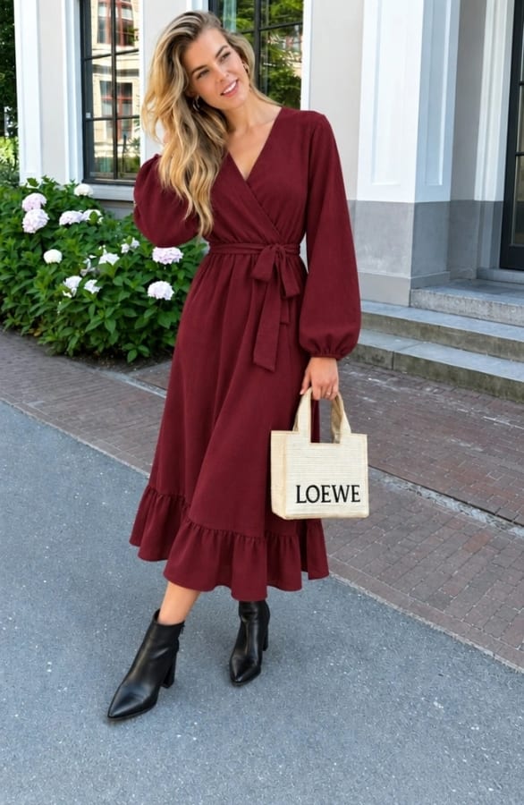 Split Jurk Midi Burgundy – jurken, foto 2
