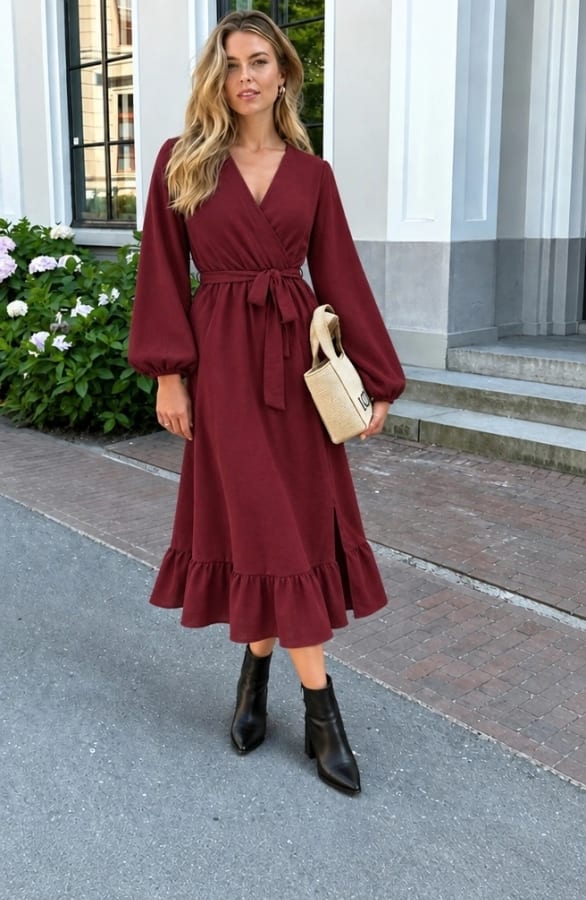 Split Jurk Midi Burgundy – jurken, foto 3