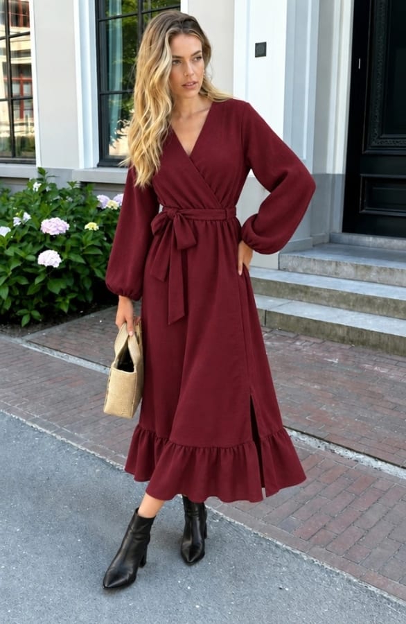 Split Jurk Midi Burgundy