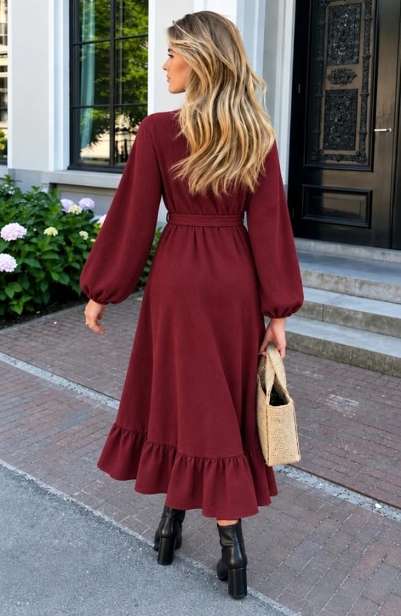 Split Jurk Midi Burgundy – jurken, foto 4