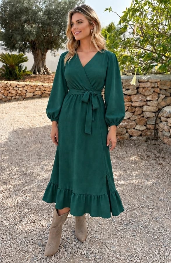 Split Jurk Midi Smaragd – jurken, foto 6