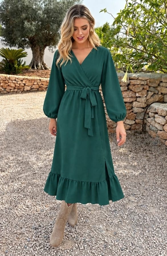 Split Jurk Midi Smaragd – jurken, foto 5