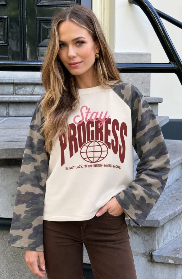 Stay Progress Longsleeve Top Camo Army – tops, foto 4