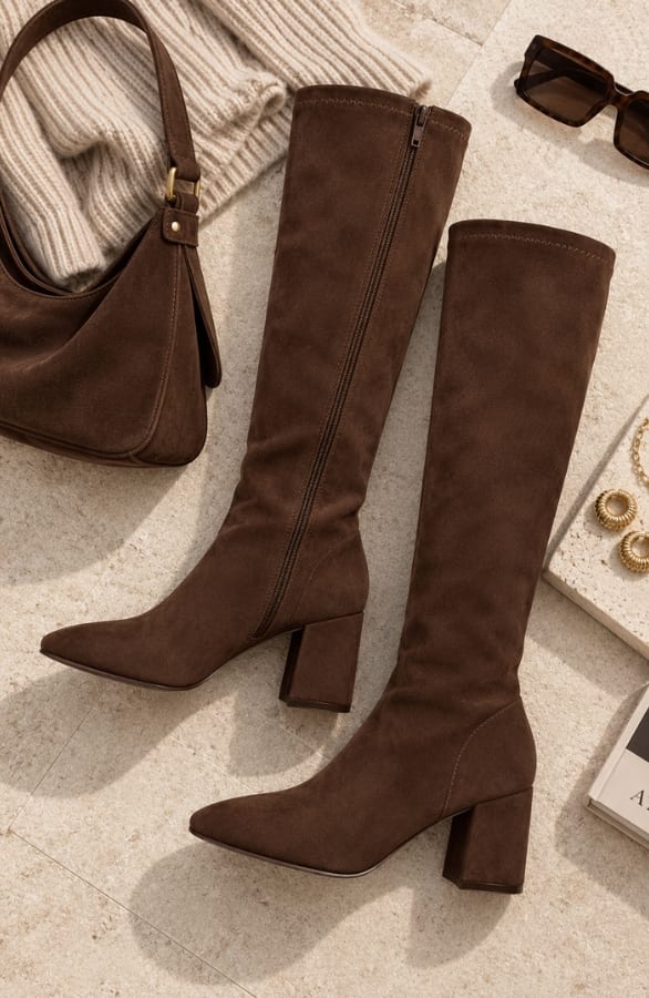 Suedine Soft High Knee Boots Choco – alle schoenen, foto 2